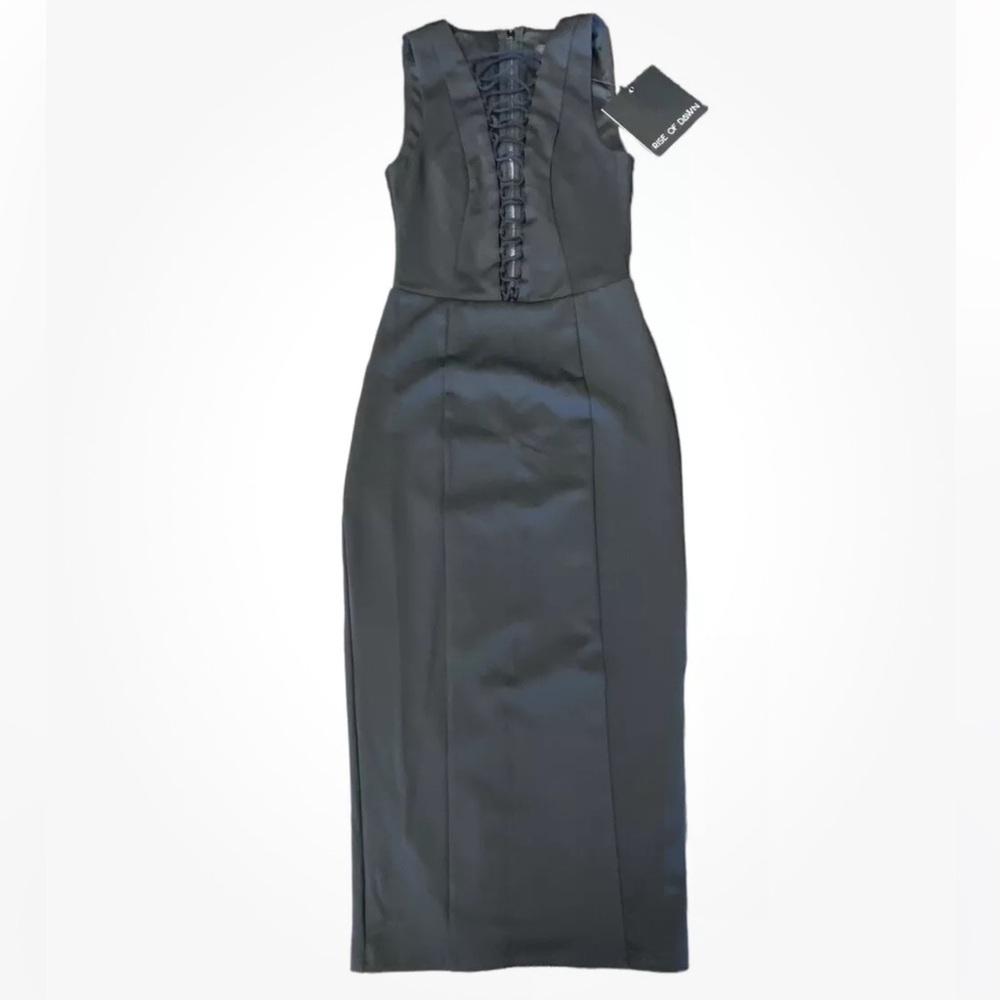 Rise of Dawn sz S dress Black Sleeveless lace up plunge neck LBD Goth Bodycon